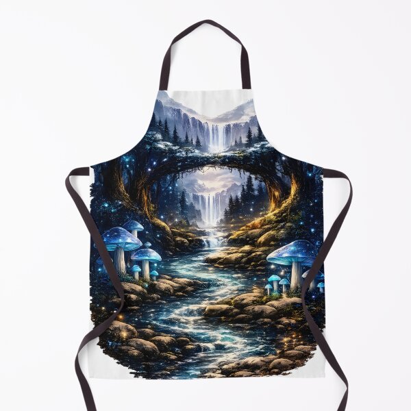 Item preview, Blue Enchanted Forest Waterfall | Magical Moonlight Fantasy Landscape with Glowing Blue Mushrooms designed and sold by Masora.studio.