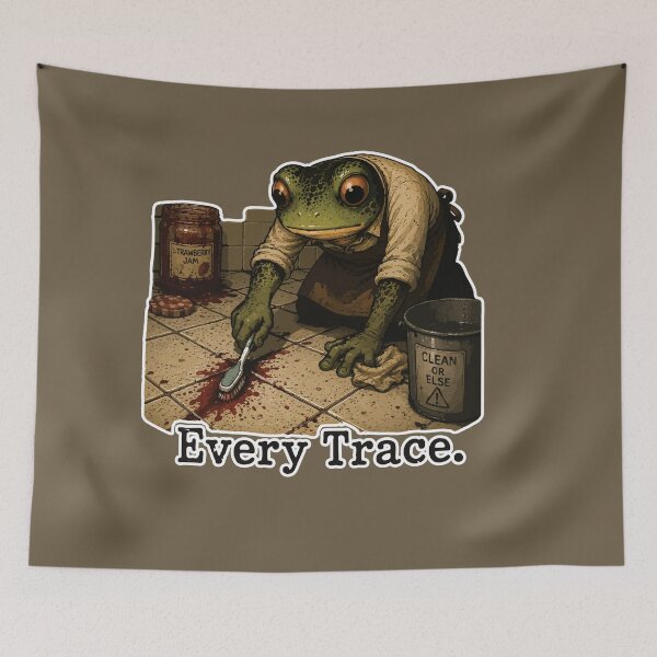 Item preview, Every Trace Frog Sticker – Funny Crime Scene Cleanup Cartoon designed and sold by SimplePoDesign.