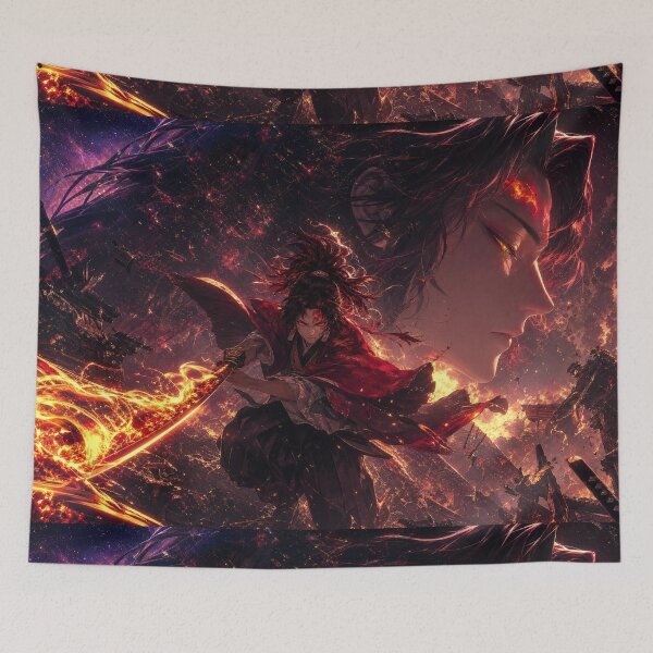 Item preview, Celestial Flame Swordsman | Legendary Fire Samurai | Epic Fantasy Anime Inspired Art Print designed and sold by Dyan4.