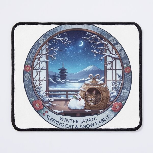 Item preview, Komugi’s Winter Window: Mt. Fuji, Japan View with Sleeping Cat & Snow Rabbit designed and sold by Cocotaka5.