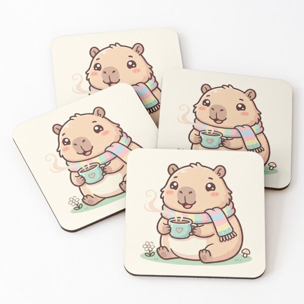 Item preview, Cute Cozy Capybara Drinking Hot Coffee | Kawaii Winter Animal | Pastel Aesthetic Cartoon Sticker designed and sold by ethnicdigital.