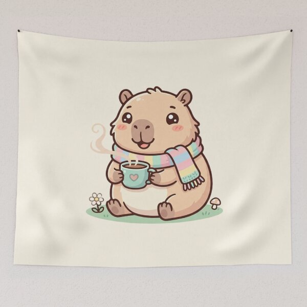 Item preview, Cute Cozy Capybara Drinking Hot Coffee | Kawaii Winter Animal | Pastel Aesthetic Cartoon Sticker designed and sold by ethnicdigital.