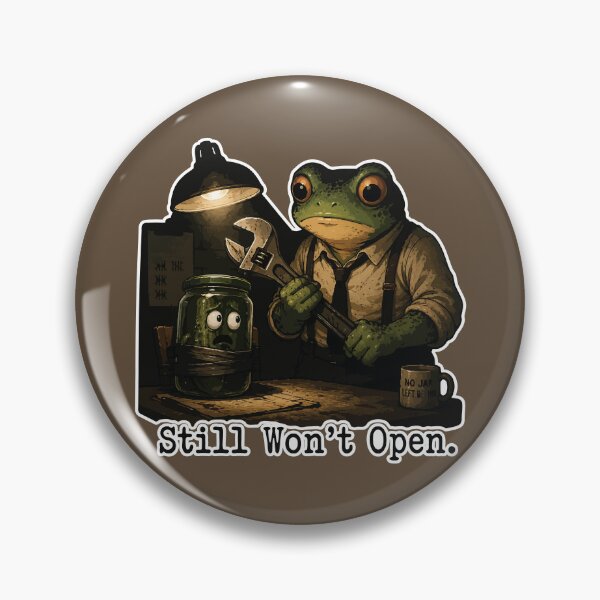 Item preview, Still Won't Open Frog Sticker – Funny Pickle Jar Crime Scene Cartoon designed and sold by SimplePoDesign.