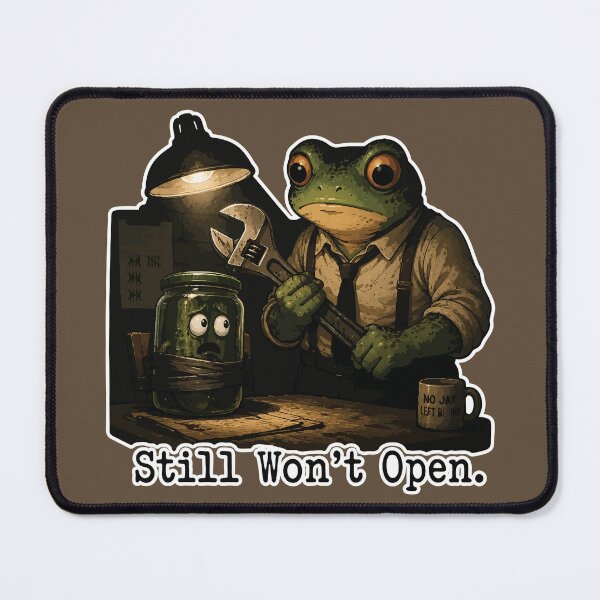 Item preview, Still Won't Open Frog Sticker – Funny Pickle Jar Crime Scene Cartoon designed and sold by SimplePoDesign.