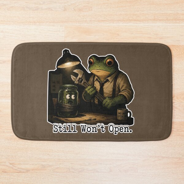 Item preview, Still Won't Open Frog Sticker – Funny Pickle Jar Crime Scene Cartoon designed and sold by SimplePoDesign.