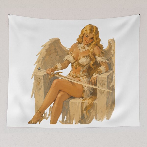 Item preview, Celestial Angel Warrior Pin Up Girl | Original Fantasy Vintage Illustration designed and sold by Cosplayvintage.