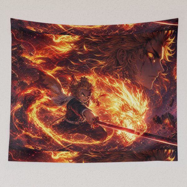 Item preview, Inferno Dragon Swordsman | Blazing Flame Warrior | Epic Fantasy Anime Inspired Art Print designed and sold by Dyan4.