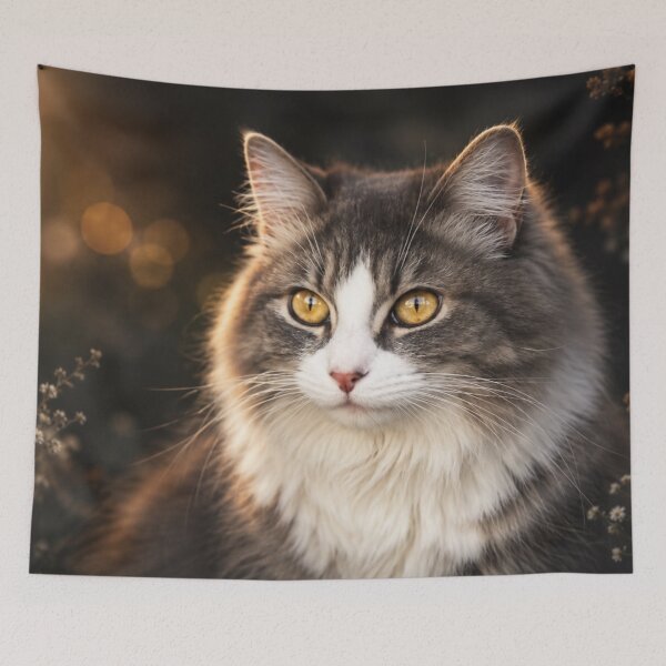 Item preview, Golden Gaze – Fluffy Cat Portrait in Soft Evening Light designed and sold by Kimberly Palmer.