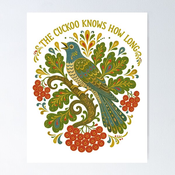 Item preview, Folk Art Cuckoo Bird and Rowan Berries designed and sold by ML-Media.