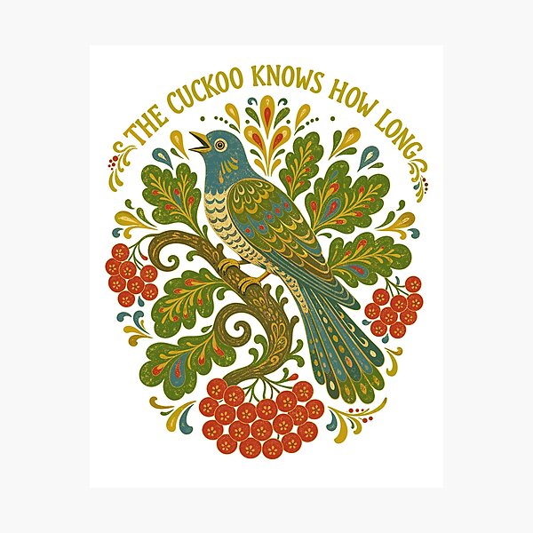 Item preview, Folk Art Cuckoo Bird and Rowan Berries designed and sold by ML-Media.
