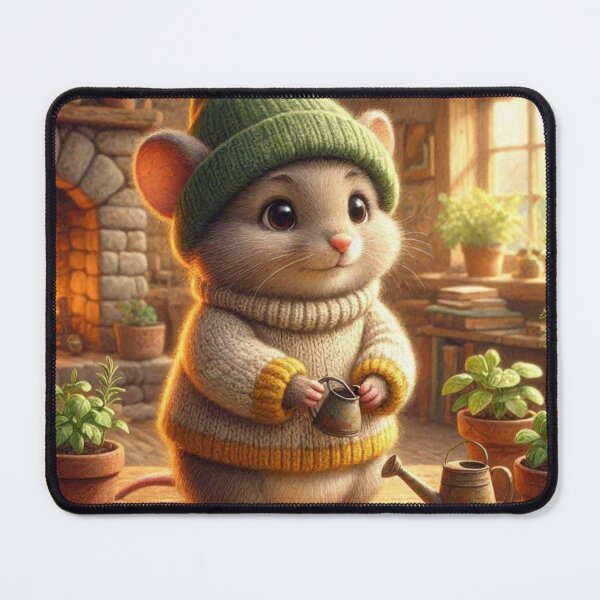 Item preview, Cozy Mouse Indoor Gardening | Woodland Cottagecore Animal | Warm Storybook Illustration designed and sold by vigzhifushions.