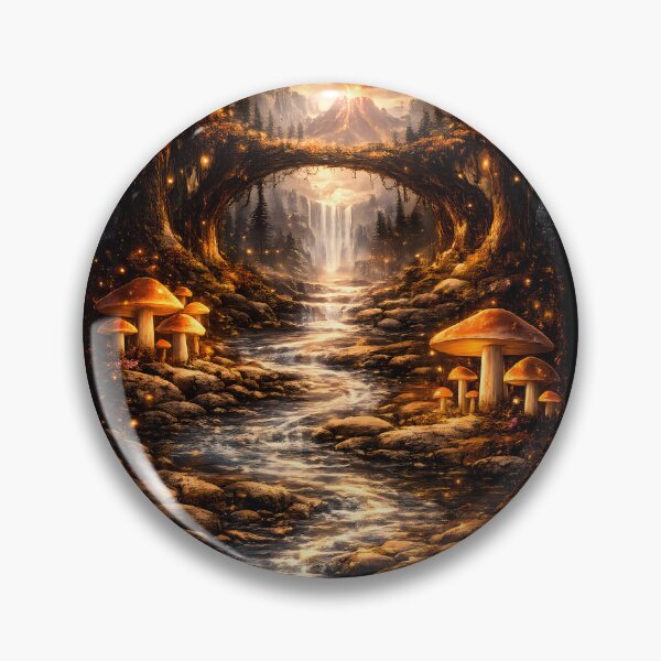 Item preview, Volcanic Enchanted Forest Waterfall | Epic Fantasy Landscape with Glowing Mushrooms designed and sold by Masora.studio.