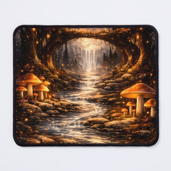 Item preview, Volcanic Enchanted Forest Waterfall | Epic Fantasy Landscape with Glowing Mushrooms designed and sold by Masora.studio.