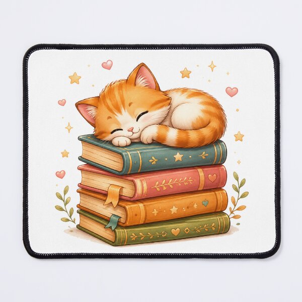 Item preview, Ginger Cat Sleeping on a Stack of Books designed and sold by cat-and-pigeon.