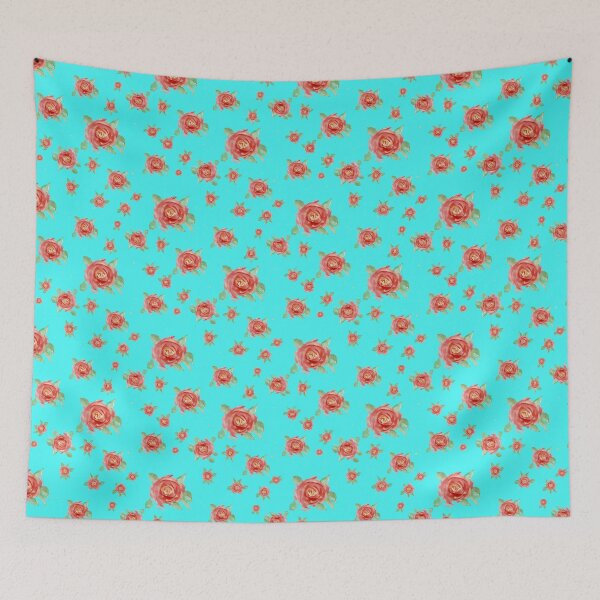 Item preview, Romantic Vintage Red Roses on Turquoise Pattern designed and sold by wissal.studio.