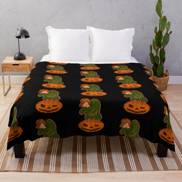 Item preview, Spooky Green Monster Hugging Friend on Pumpkin Pixel Art designed and sold by RetroRlx.