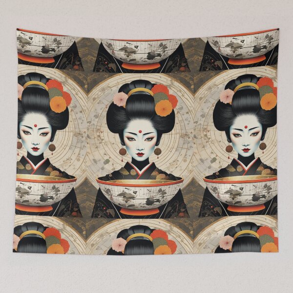 Item preview, Halloween geisha iwith a bowl, fantasy art Asian woman  designed and sold by Coolparrotgirl.