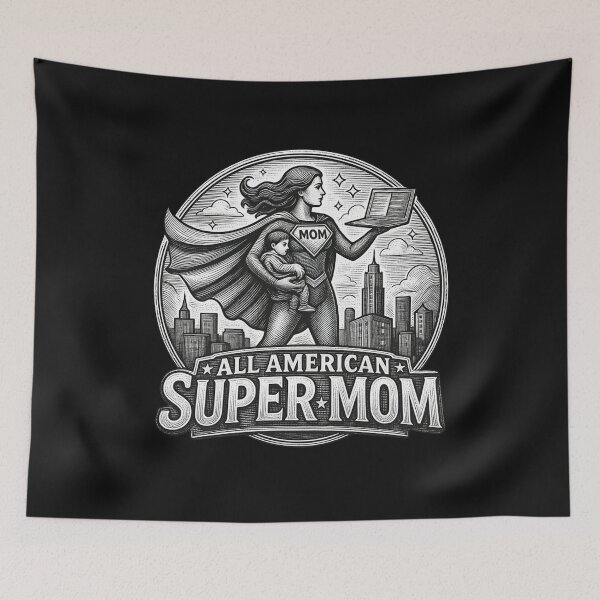 Item preview, All-American Super Mom | Vintage Working Mom illustration Style | Mother's Day Gift designed and sold by Genius Geek.