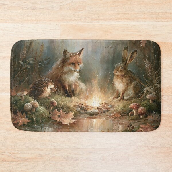 Item preview, Woodland Campfire Friends, Cozy Fox, Hare & Hedgehog Forest Illustration designed and sold by Tolchik.