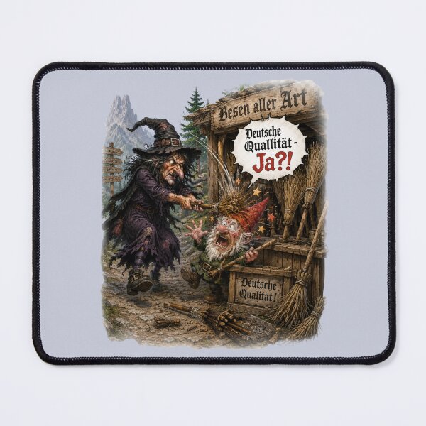 Item preview, Angry Witch vs Gnome Broom Seller – "Deutsche Qualität?!" designed and sold by Alpine-Ink.
