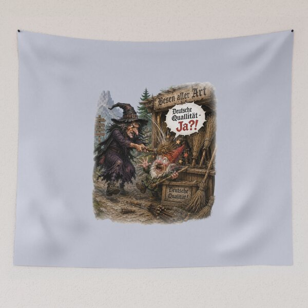 Item preview, Angry Witch vs Gnome Broom Seller – "Deutsche Qualität?!" designed and sold by Alpine-Ink.