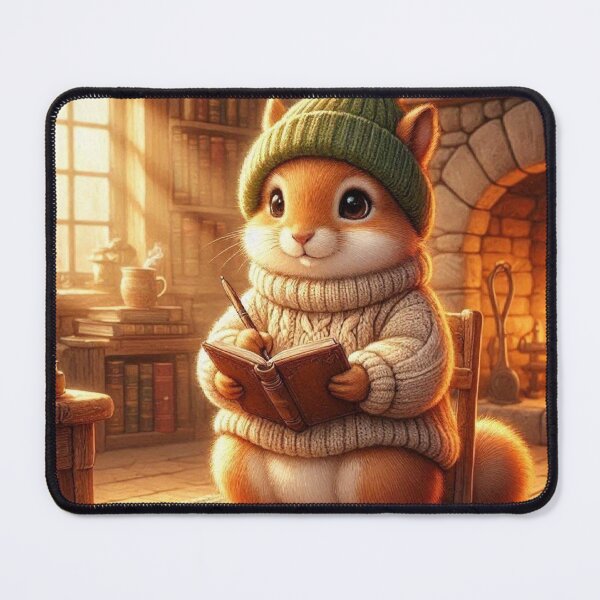 Item preview, Cozy Squirrel Journaling by Fireplace | Woodland Cottagecore Animal | Cute Book Lover Illustration designed and sold by vigzhifushions.