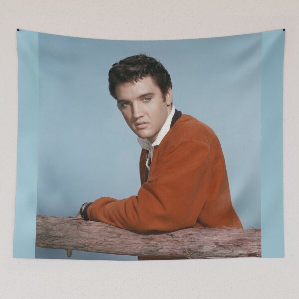 Item preview, Elvis Presley Vintage Portrait - Orange Jacket and Rustic Wooden Fence designed and sold by ElvisVintagePosters.
