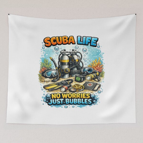 Item preview, Scuba Life No Worries Just Bubbles Funny Scuba Diving Gear Retro Ocean Diver Design designed and sold by Doodle ⭐⭐⭐⭐⭐.