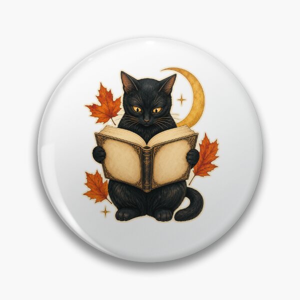 Item preview, Black Cat Reading Under a Crescent Moon designed and sold by Whimsy Paw Studio | Cute Animal Art.