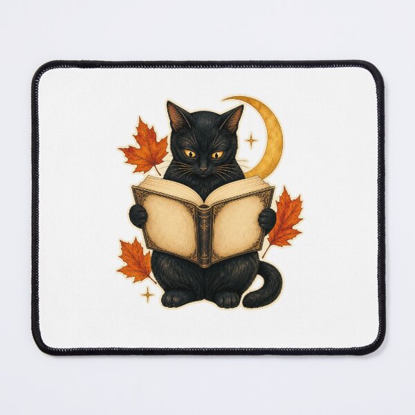 Item preview, Black Cat Reading Under a Crescent Moon designed and sold by Freshloop Studio | Whimsical Vintage Art.
