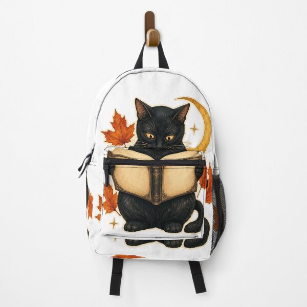 Item preview, Black Cat Reading Under a Crescent Moon designed and sold by Whimsy Paw Studio | Cute Animal Art.