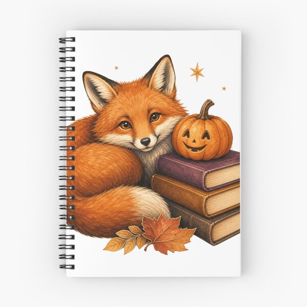 Item preview, Cozy Fox Reading Beside a Pumpkin Book Stack designed and sold by Whimsy Paw Studio | Cute Animal Art.