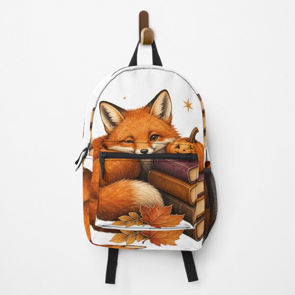 Item preview, Cozy Fox Reading Beside a Pumpkin Book Stack designed and sold by Freshloop Studio | Whimsical Vintage Art.