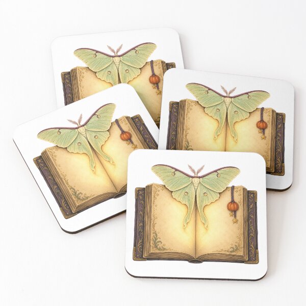 Item preview, Luna Moth Resting on a Glowing Storybook designed and sold by Freshloop Studio | Whimsical Vintage Art.