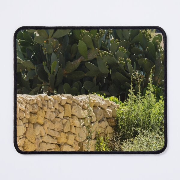 Item preview, Sunlit Prickly Pear Cactus Behind A Dry Stone Wall In A Mediterranean Rural Landscape designed and sold by Nmallia.