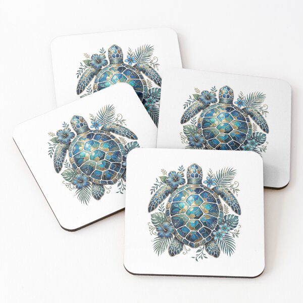 Item preview, Elegant Blue and Gold Sea Turtle Tropical Hibiscus Flowers Beach designed and sold by SOUFIANE1991.