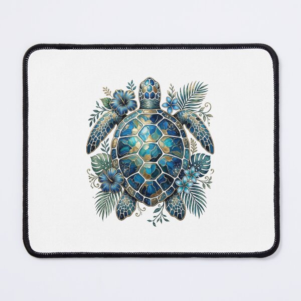 Item preview, Elegant Blue and Gold Sea Turtle Tropical Hibiscus Flowers Beach designed and sold by SOUFIANE1991.