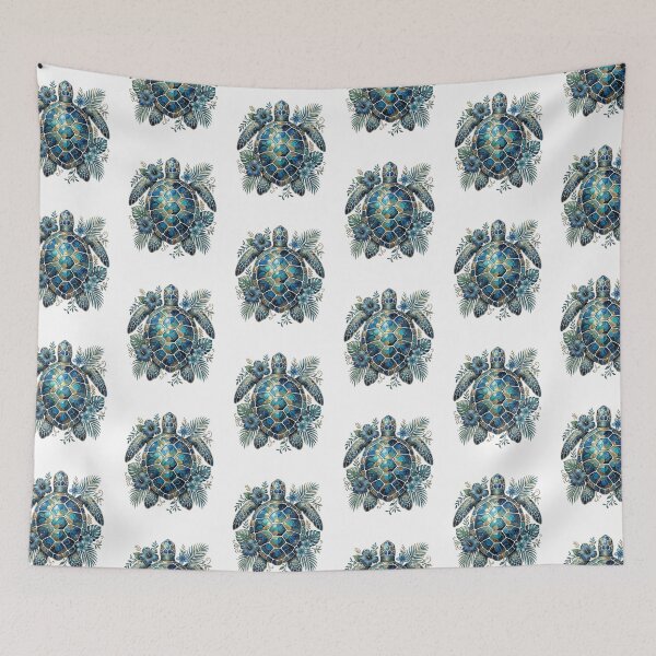 Item preview, Elegant Blue and Gold Sea Turtle Tropical Hibiscus Flowers Beach designed and sold by SOUFIANE1991.