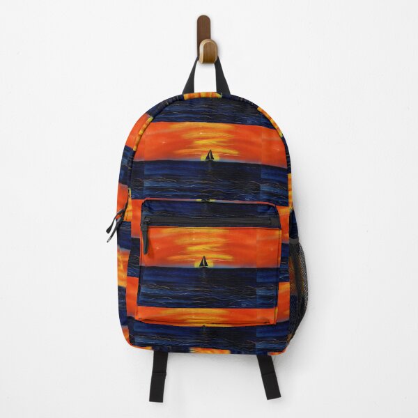 Item preview, Sailboat Sunset Silhouette Painting-Deep Blue Ocean & Orange Sky designed and sold by Urbandale Artist.