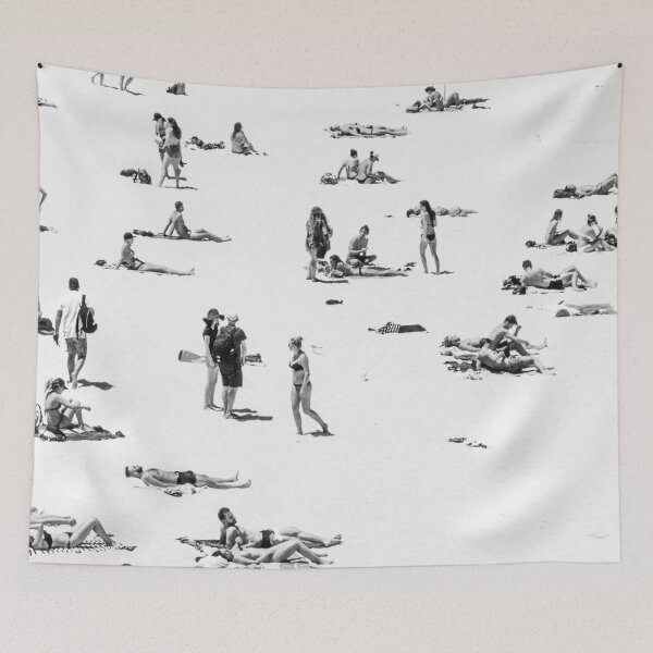 Item preview, A day at the beach panorama beach summer house black and white photographic art print  designed and sold by Astrid Arkhangelsky.