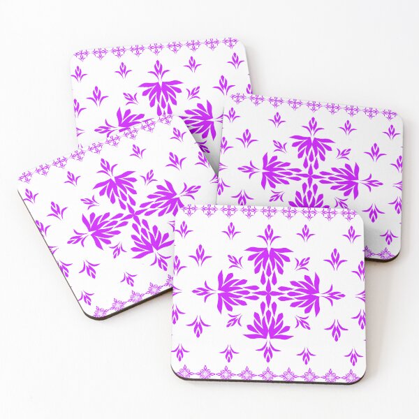 Item preview, Purple Pink Folk Floral Pattern with Symmetrical Botanical Ornaments and Decorative Border designed and sold by Ei-Ei.