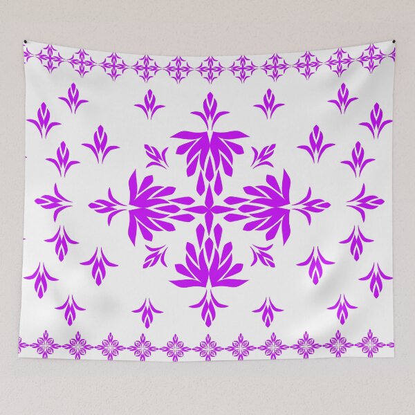 Item preview, Purple Pink Folk Floral Pattern with Symmetrical Botanical Ornaments and Decorative Border designed and sold by Ei-Ei.