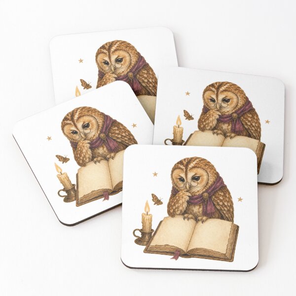 Item preview, Tawny Owl Reading by a Flickering Candle designed and sold by Freshloop Studio | Whimsical Vintage Art.
