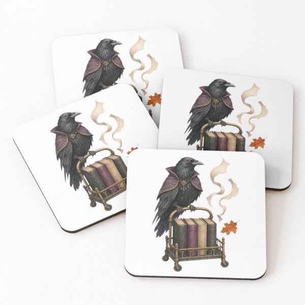 Item preview, Gothic Raven Guarding a Haunted Book Cart designed and sold by Whimsy Paw Studio | Cute Animal Art.