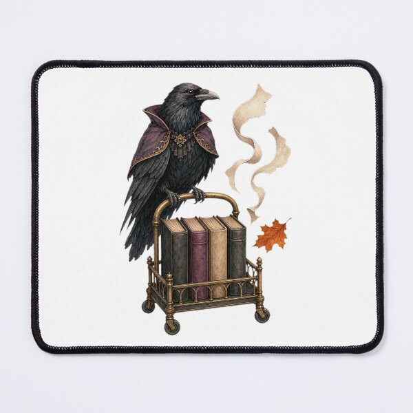 Item preview, Gothic Raven Guarding a Haunted Book Cart designed and sold by Whimsy Paw Studio | Cute Animal Art.