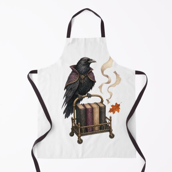 Item preview, Gothic Raven Guarding a Haunted Book Cart designed and sold by Whimsy Paw Studio | Cute Animal Art.