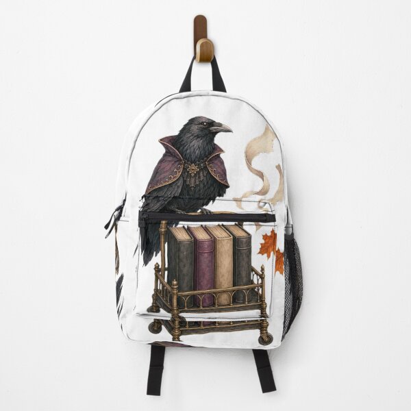 Item preview, Gothic Raven Guarding a Haunted Book Cart designed and sold by Whimsy Paw Studio | Cute Animal Art.