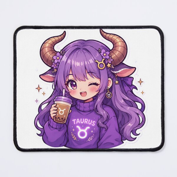 Item preview, Cute Taurus Girl Bubble Tea Sticker | Kawaii Zodiac Anime Aesthetic | Purple Taurus Chibi Art designed and sold by MysticPurpleHue.