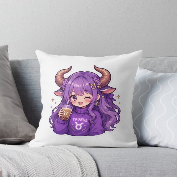 Item preview, Cute Taurus Girl Bubble Tea Sticker | Kawaii Zodiac Anime Aesthetic | Purple Taurus Chibi Art designed and sold by MysticPurpleHue.