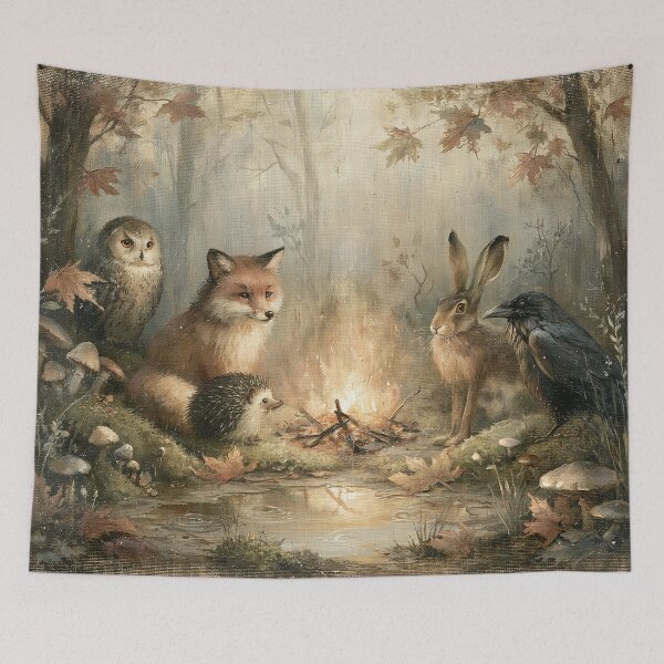 Item preview, Woodland Friends Around the Campfire, Cozy Forest Animals Illustration designed and sold by Tolchik.